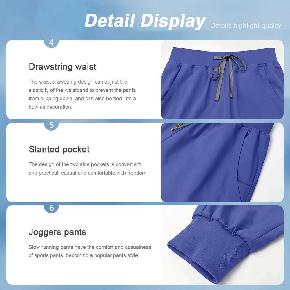 Nurse Uniforms Women Zipper Pocket Top Pants Set Elastic Breathable Scrub Hospital Nurse Work Clothes Jogger Scrub Set J251103