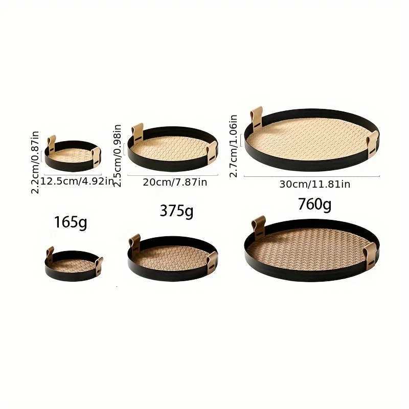 Nordic Round Jewelry Tray Woven Leather Storage Tray Living Ro Kitchen Desktop Cosmetic Sundries Plate He Decoration Y251025