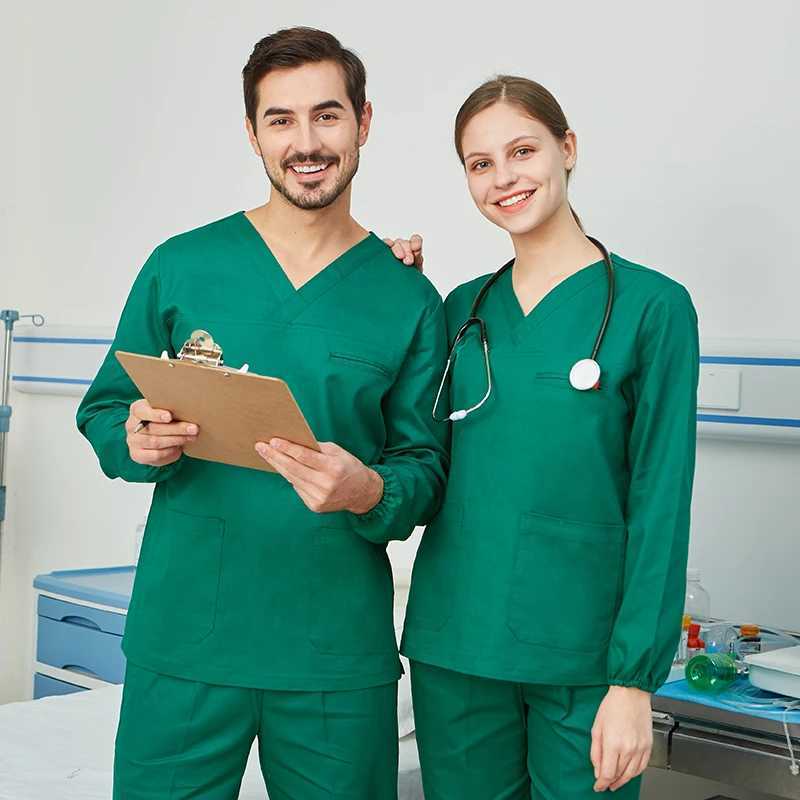 Clearance Medical Scrubs Nursing Uniforms For Women Men Set Top Pant Poplin Long Sleeve Winter Petite Tall OR Workwear XSY105 J251103