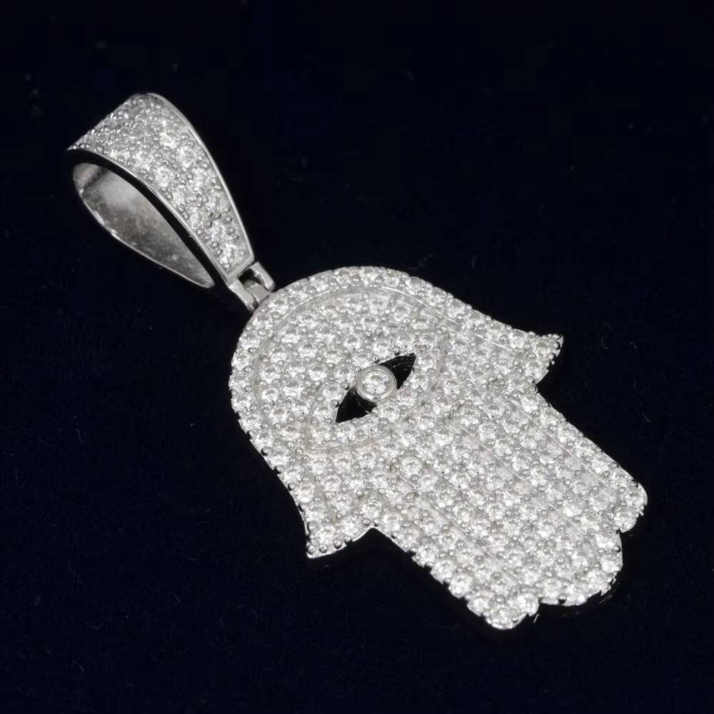 925 Sterling Silver Evileye Hamsa Hand Pendant Jewelry Moissanite Diamond Pendant