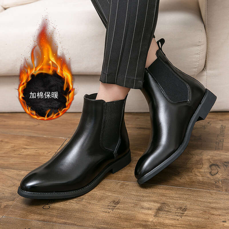Size 38-48 Chelsea boots, British shoes, winter polished plus velvet high top men's boots