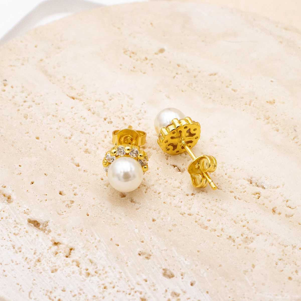 New Summer Collection Pearls Stud Earrings Gold Color Jewelry for Women Zircon Earrings with Hypoallergenic Boho Style Gift C251103