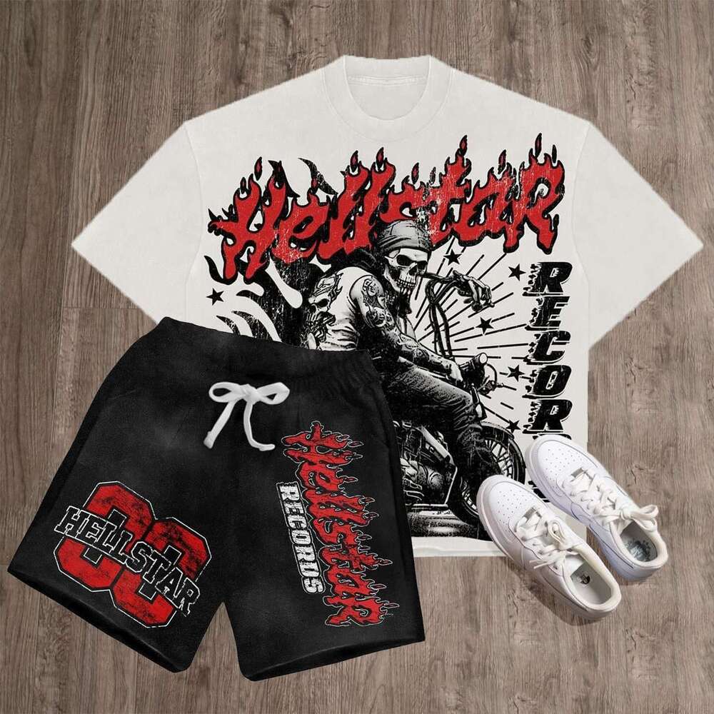 Street hip-hop printed men's short sleeved T-shirt set, summer cool casual sportswear shorts two-piece set