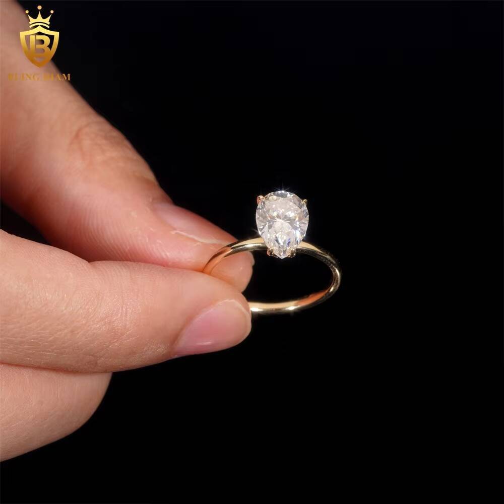 Custom Luxury Fine Jewelry D Color VVS Moissanite 14K Yellow Gold Engagement Wedding Ring