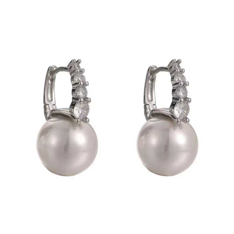 Autumn And Winter Vintage Light Luxury Zircon Grey Pearl Earrings For Women Fashion Elegant Crystal Jewelry Party Gifts Y250401