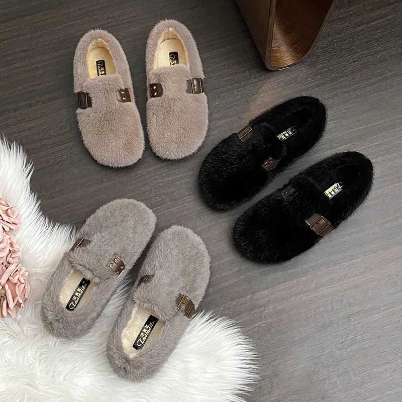 Real Rabbit Fur Flats Wen Winter Fluffy Cotton Loafers Ladies Barefoot Shoes Warm Cold-Proof Mocasines Mujer Plush Furry Boots Y251103