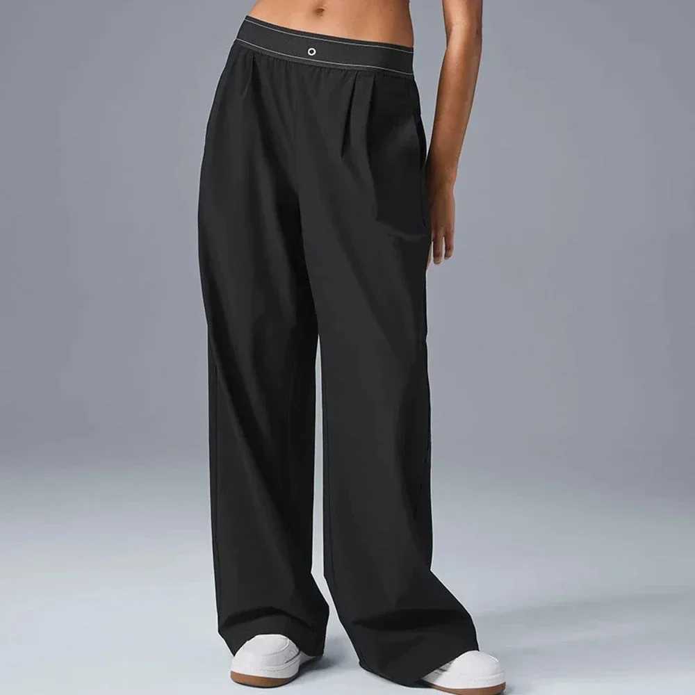Fashion set wide leg pants womens pockets casual classic version womens pants elastic waistband straight TrouserXJ250403