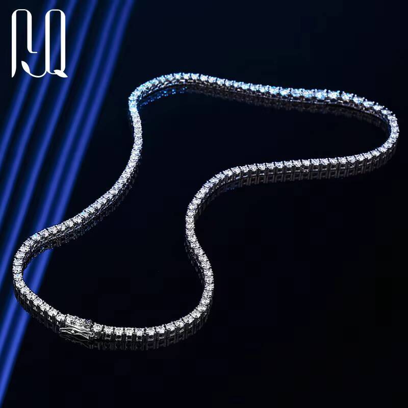 PYQ 3mm to 5mm Vshaped Tennis Necklace 925 Silver Woman Moissanite Necklace with 18K White Gold Plated Moissanite Tennis Chain