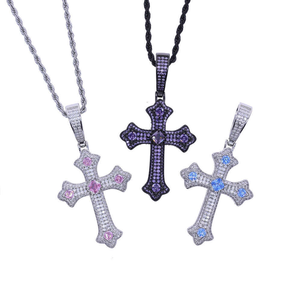New Iced Out Bling Cz Cubic Zirconia Paved 3pcs Cross Set Pendant Necklace Link Chain Luxury Hip Hop Jewelry for Gift fzxjrdz