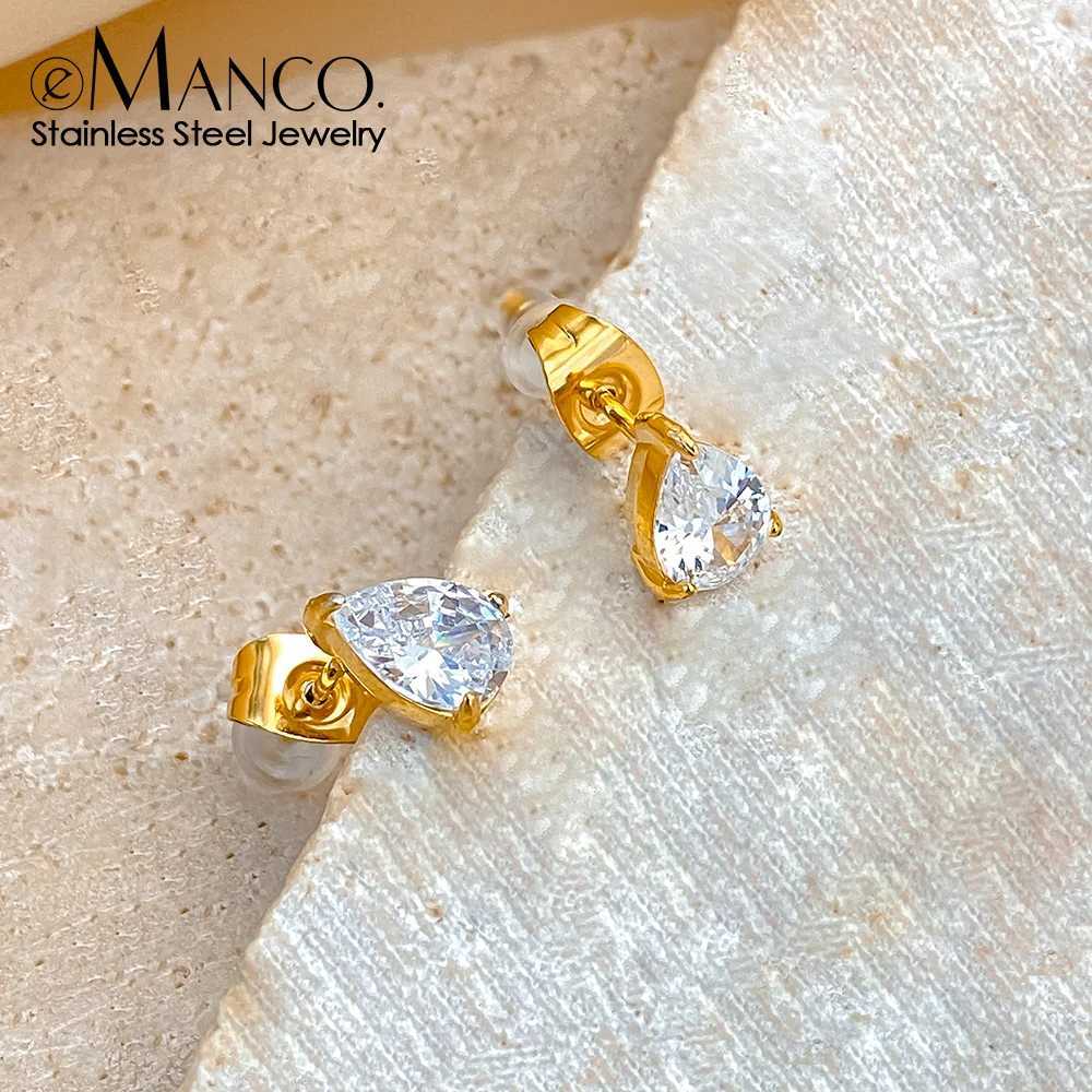 eManco White Color Zircon Hoop Earrings Stainless steel Water Drop Pendant Gold Plated Earring Womens Luxury Jewelry C251103