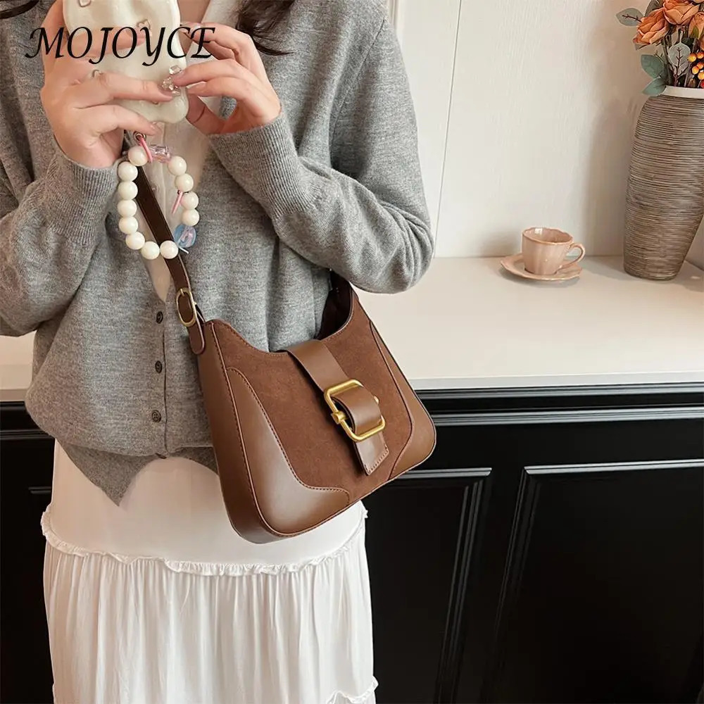 Women Suede Shoulder Bag Adjustable Strap Crossbody Bag with Zipper Underarm Bag with Inner Pocket Satchel Purse for Work Travel 250401