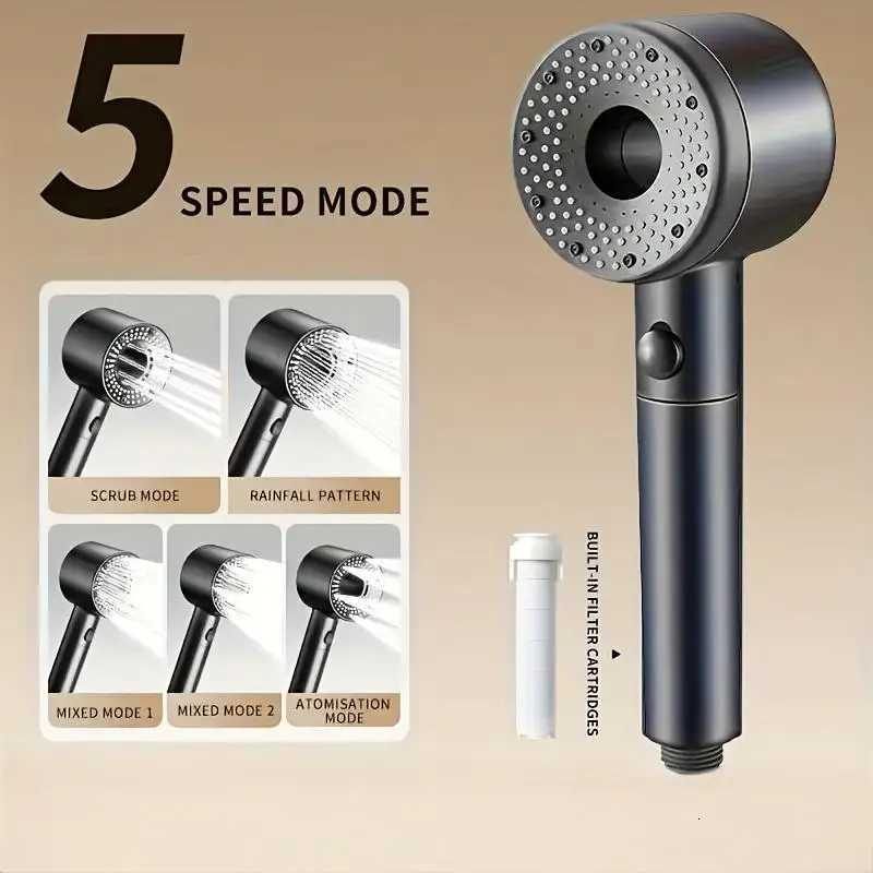 5 Modes Large Flow Shower Adjustable One Key Stop Bathro High-pressure Water-saving Shower Mixer Nozzle Shower Nozzle Set Y251103