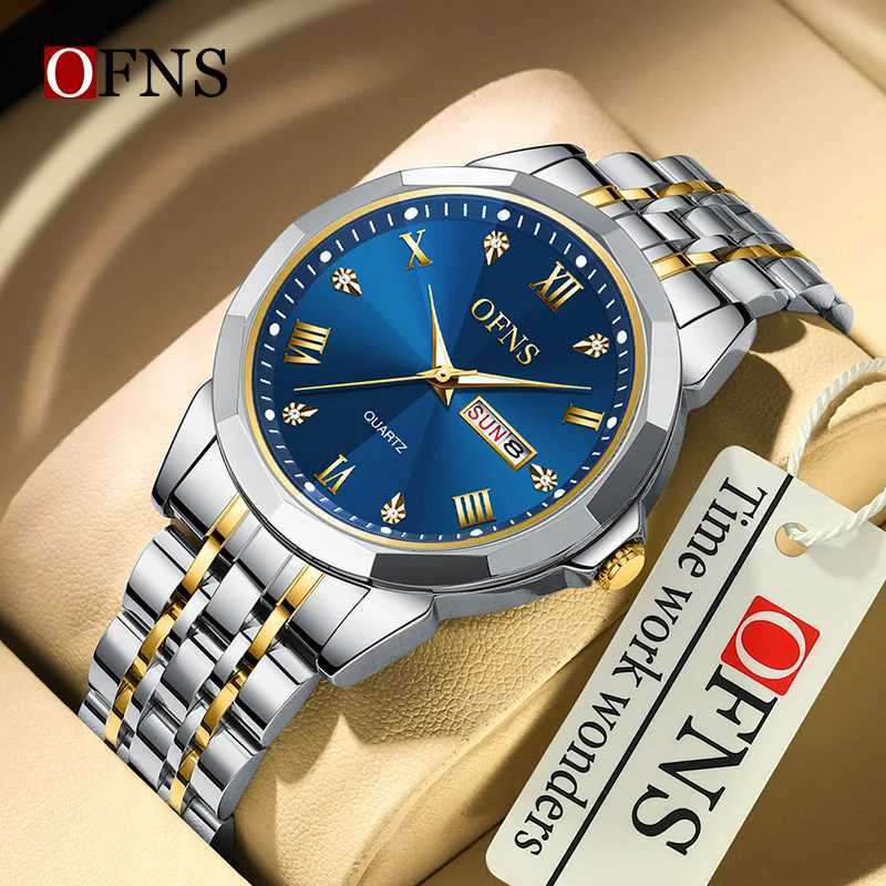OFNS1502 luxury couple watch diamond cut diamond inlaid dial luminous waterproof dual calendar mens and womens quartz watchW251104