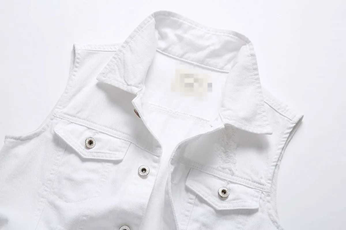 Summer Mens Ripped Denim Vest Male Tank Top Washed Jeans Waistcoat Man Retro Cowboy Hip Hop White Sleeveless Jacket X250403