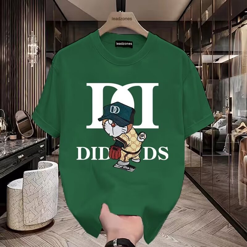 2025 Summer New Short sleeved Men's Fashion Brand Ins Printed Casual Cartoon Round Neck Loose and Versatile White Top