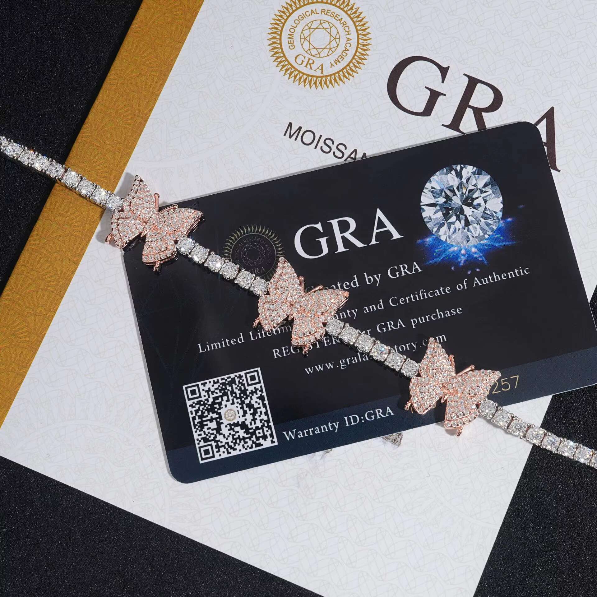 Trendy 925 Sterling Silver Iced VVS 3mm Moissanite Diamond Tennis Chain Bracelet Rose Gold Butterfly Design Fine Jewelry