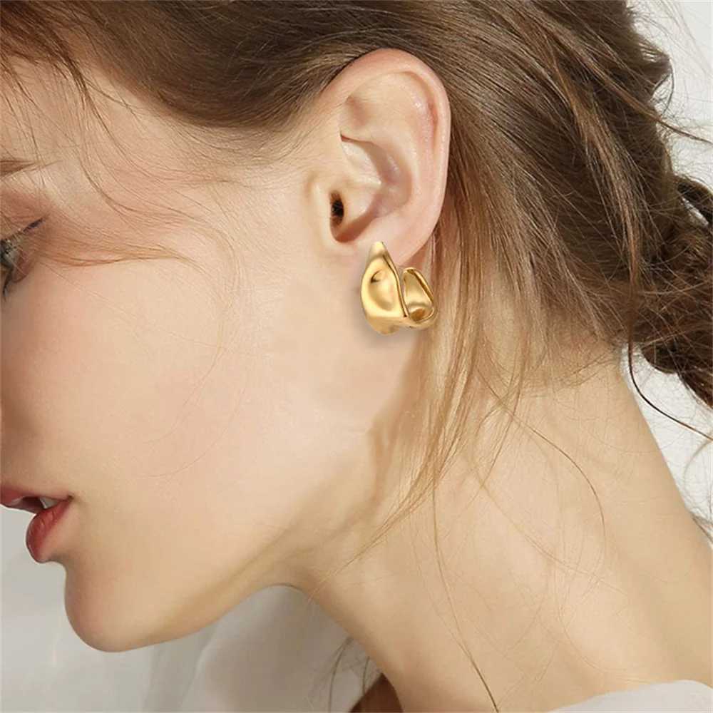 Trends Irregular Geometric Shape Creole Stud Earrings Gold Color Stainless Steel Unusual Earrings For Woman Ear Creoles YMXE120 C251103