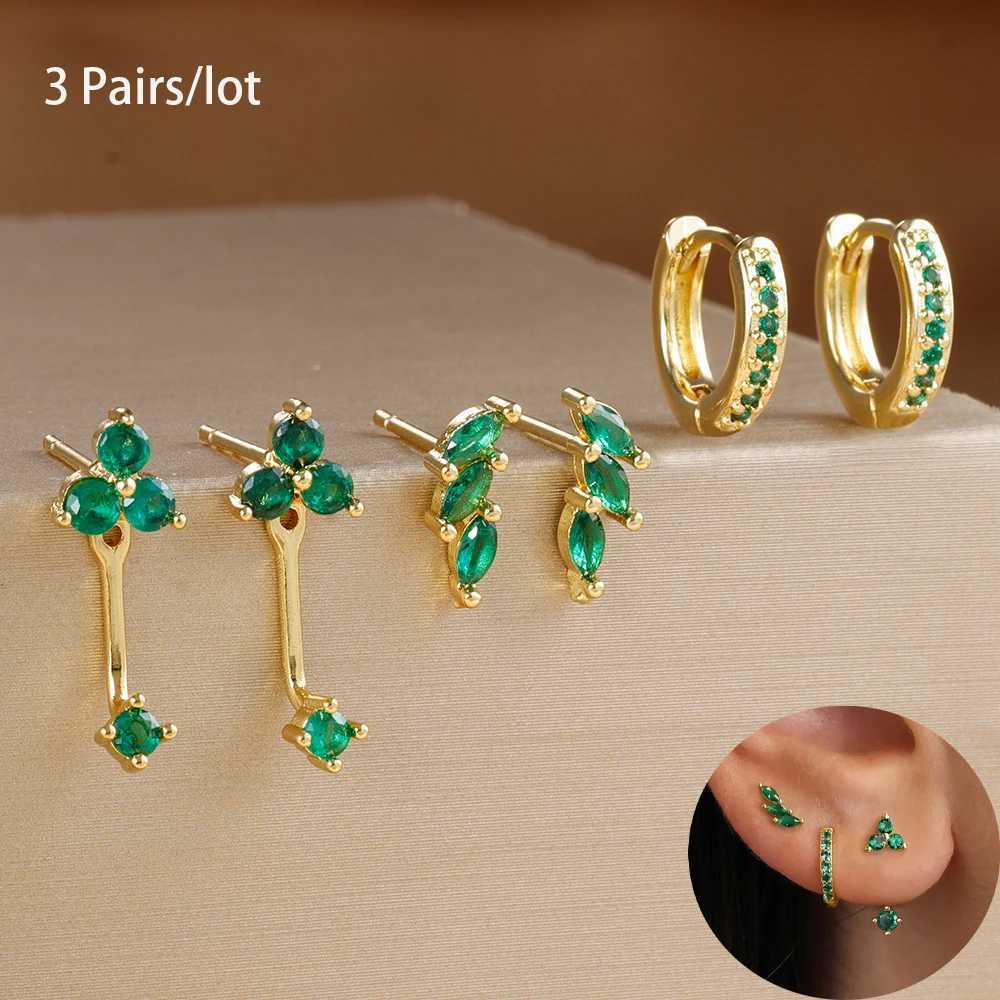 6PCS Exquisite Green Zircon Hoop Earrings Set for Women Gold Plated Stainless Steel Cartilage Piercing Earring Statement Jewelry C251103