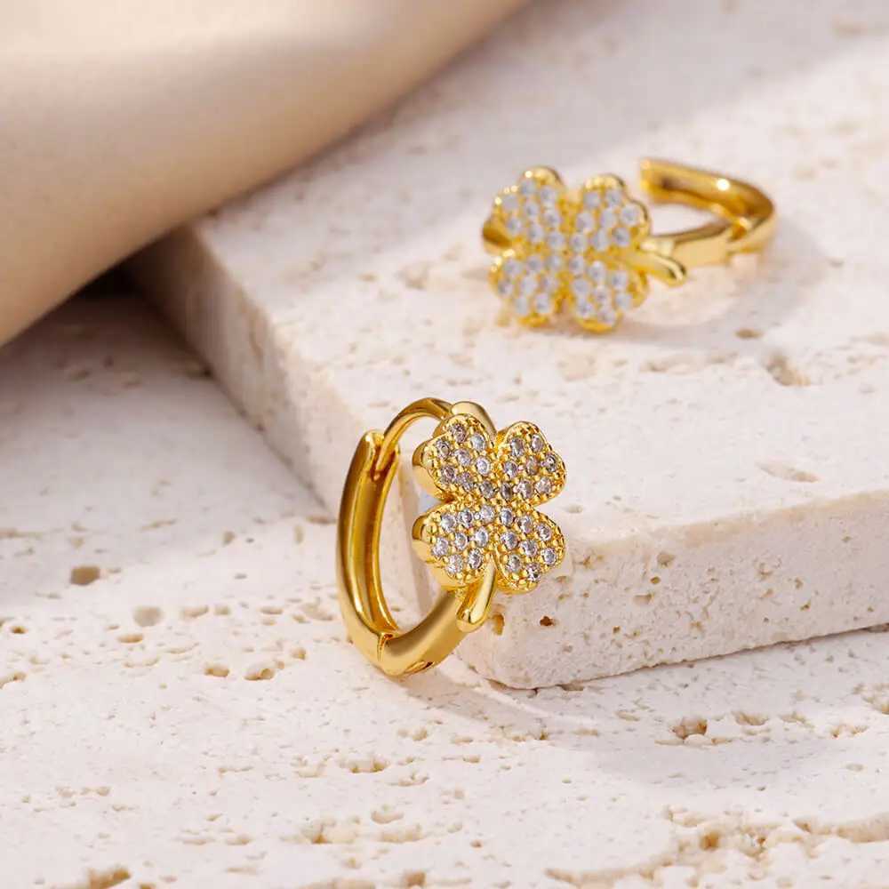 Zircon Earrings For Women StainlESS Steel Flower Geometric Hoop Earring Aesthetic Wedding Jewerly pendientes C251103