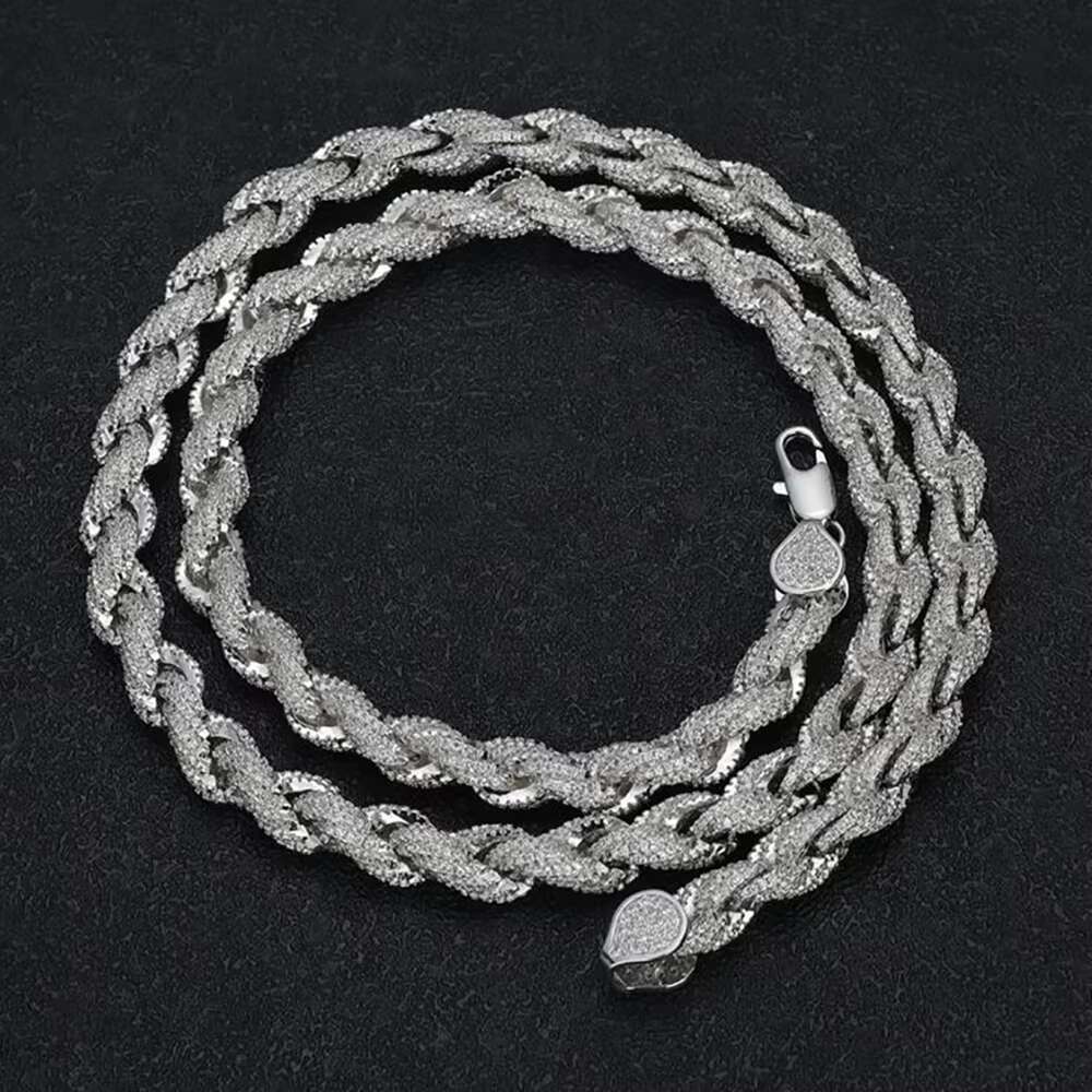 Full Iced Out Hip Hop Jewelry Moissanite Necklace Sterg Sier 8mm Twisted Dia Rope Chain