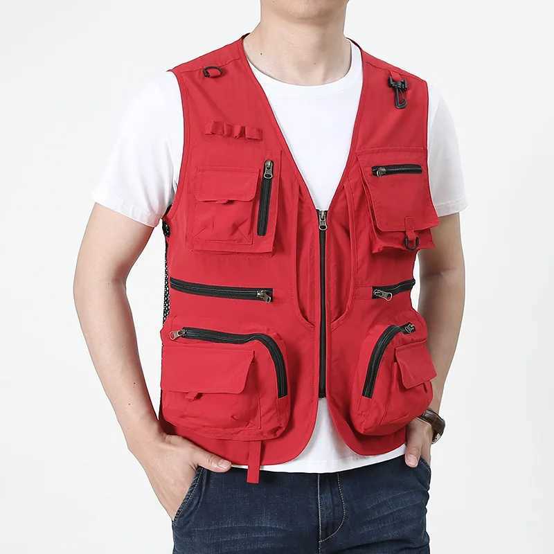 Summer Thin Mens Vest Coat Solid Color Mesh Breathable Multi-pocket Waistcoat Travel Camping Fishing Photography Work Vest Top X250403