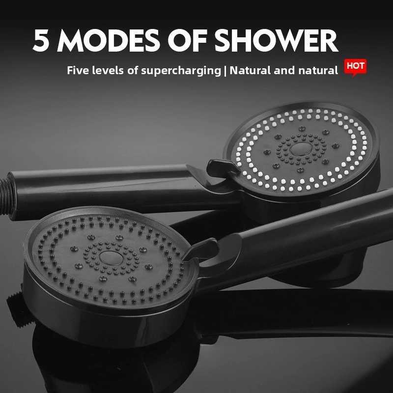 HighPressure Handheld Shower with Stand and Hose 5 Adjustable Water Flow Modes Round Plastic Bathro Accessory Y251103
