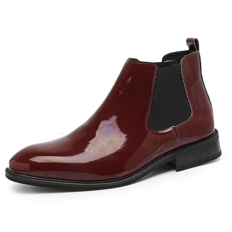 Large autumn high cut red for men's hooded pointed business shoes with English style leather surface Martin boots