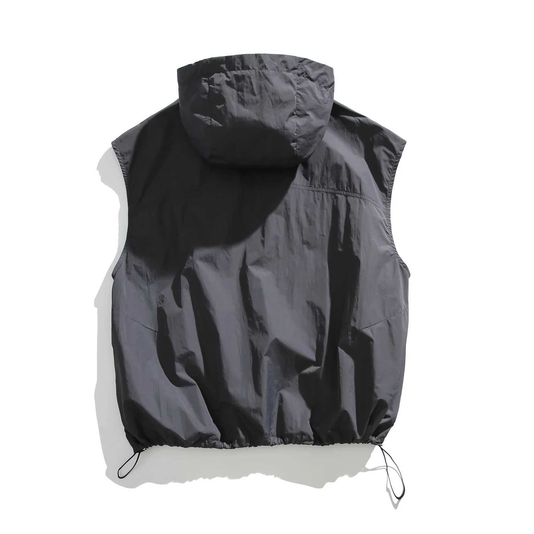 Cityboy Japanese Streetwear Fashion Loose Casual Hooded Vest Men Outdoor Loose Casual Quick Dry Cargo Vest Sleeveless Jacket X250403