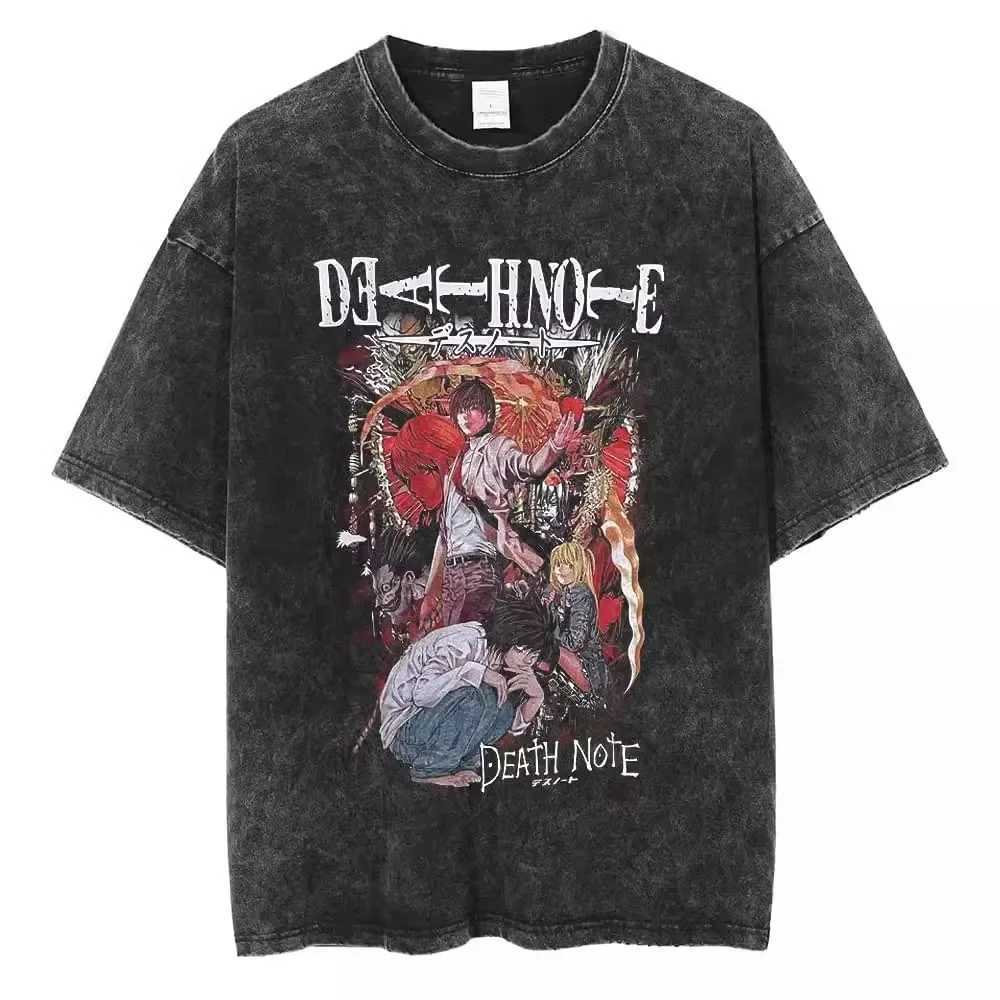 Death Note Wash Black Cotton T-shirt Misa Lawliet Summer Cotton High Quality Round Neck Mens and Womens Graphic T-shirt W250402