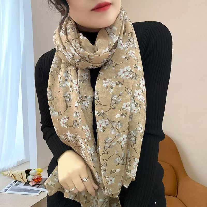 T407 scarf neck scarf women's silk scarf new winter warm scarf gauze scarf headscarf pastoral style Korean atmosphere