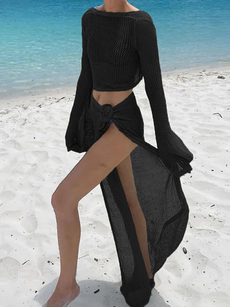 OIINAA Slit Cut Bikini Top Womens Beach Top Sexy Long Sleeve Summer 2025 Fashion Holiday Womens Beach Wear See Through 250324Z