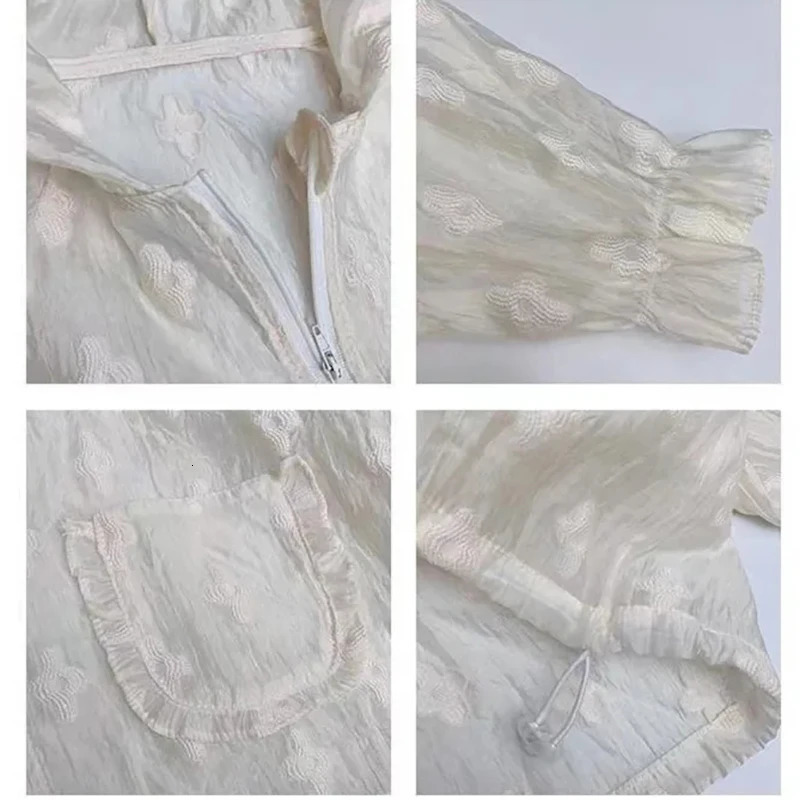 Summer Fashion Lightweight Kids Sun Suit Tops Floral Embracery Cute Girl Coats Drawstring Hooded Zip Baby Jackets 18 years 250325z