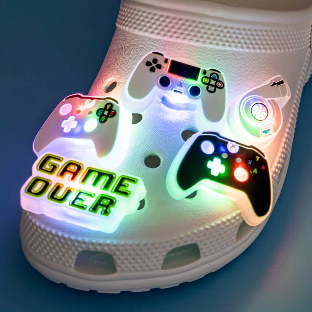 1 game board LED shoe charm football basketball light shoe decoration apple donut sunflower butterfly daisy pin Z250402