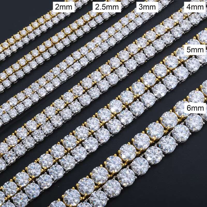 Fine Hip Hop Jewelry White Gold Plated 925 Sterling Silver VVS Moissanite Diamond Iced Out Tennis Chain Bracelet for Men Women