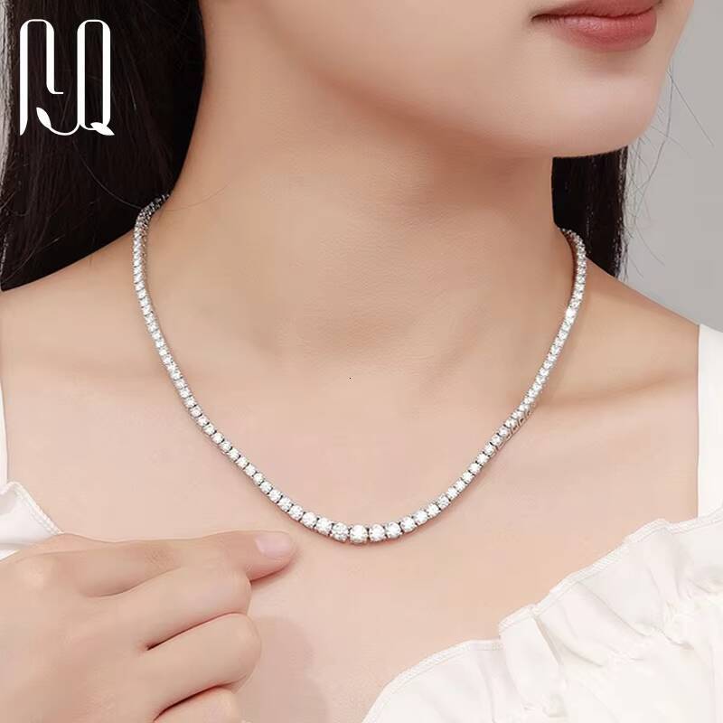 PYQ 3mm to 5mm Vshaped Tennis Necklace 925 Silver Woman Moissanite Necklace with 18K White Gold Plated Moissanite Tennis Chain