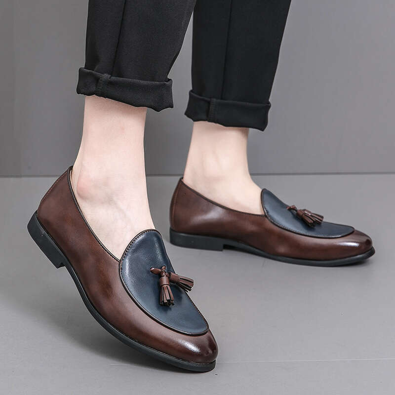 Men's casual leather 2024 Spring and Autumn new large Liu Su Le Fu color blocked 38-46 size driving shoes