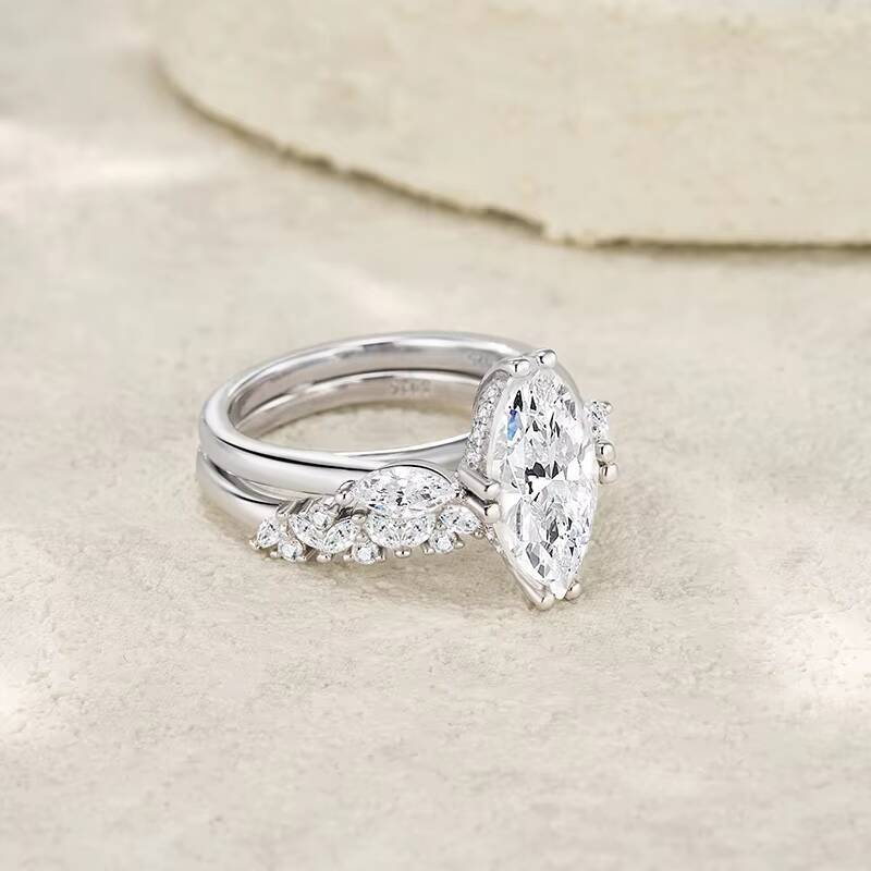 Custom Sterling Silver Marquise Moissanite Gemstone Rings Double Weddings Rings Wholesale Fashion Jewelry Luxury Women Ring