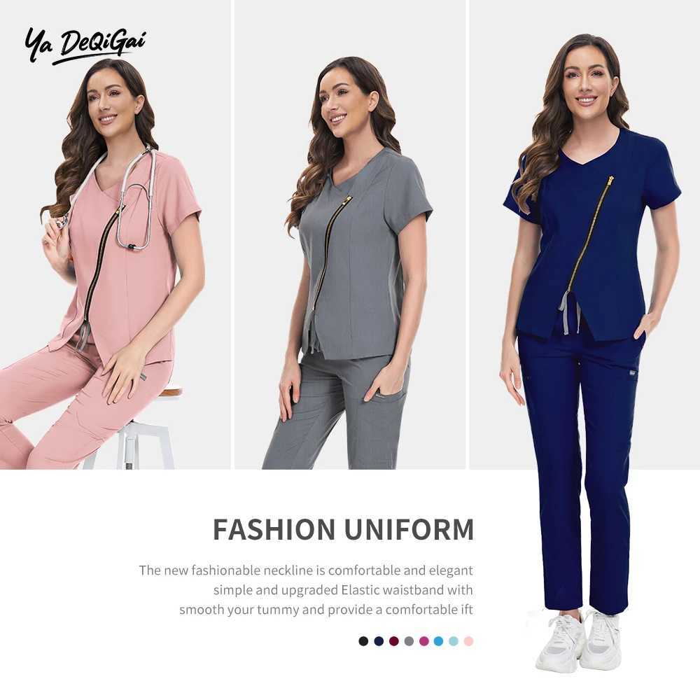 Beauty Salon Spa Uniforms Zipper Top Straight Pants Set Hospital Clinical Nursing Uniforms Nurse Scrub Beauticians Work Uniform J251103