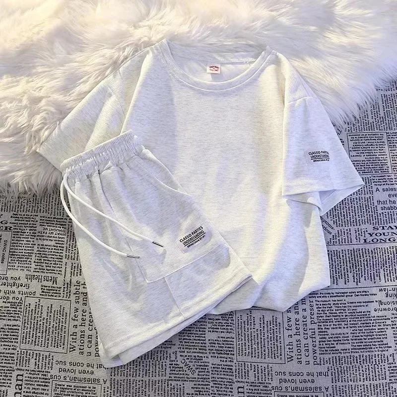 Large size summer loose fit womens weight loss set two-piece casual sports jacket short sleeved set 250327