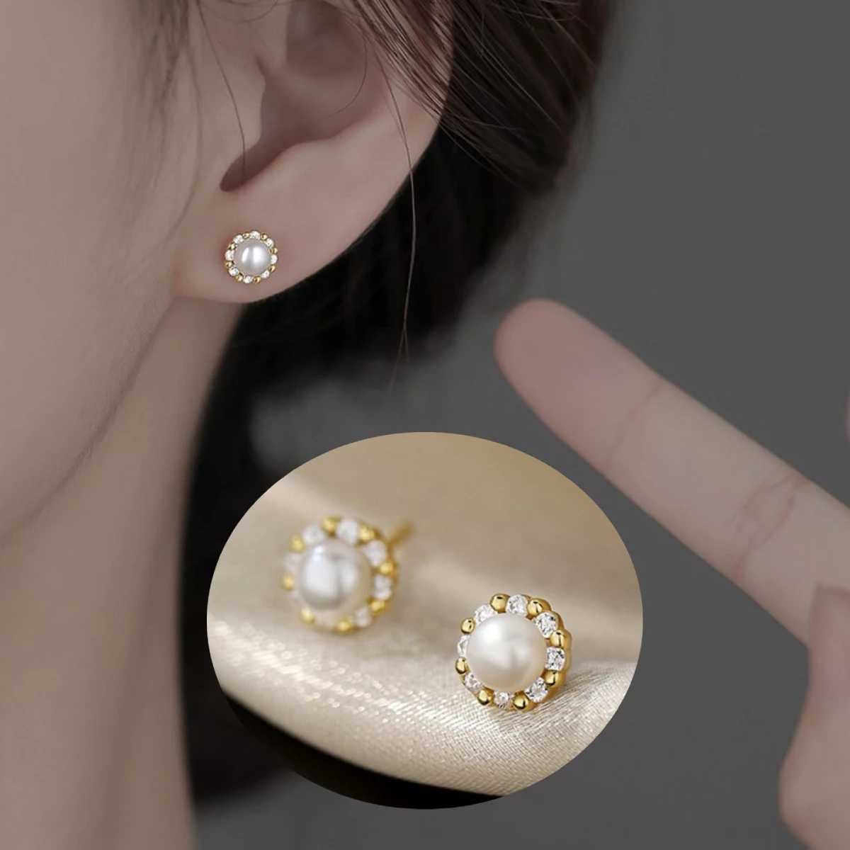 New Summer Collection Pearls Stud Earrings Gold Color Jewelry for Women Zircon Earrings with Hypoallergenic Boho Style Gift C251103