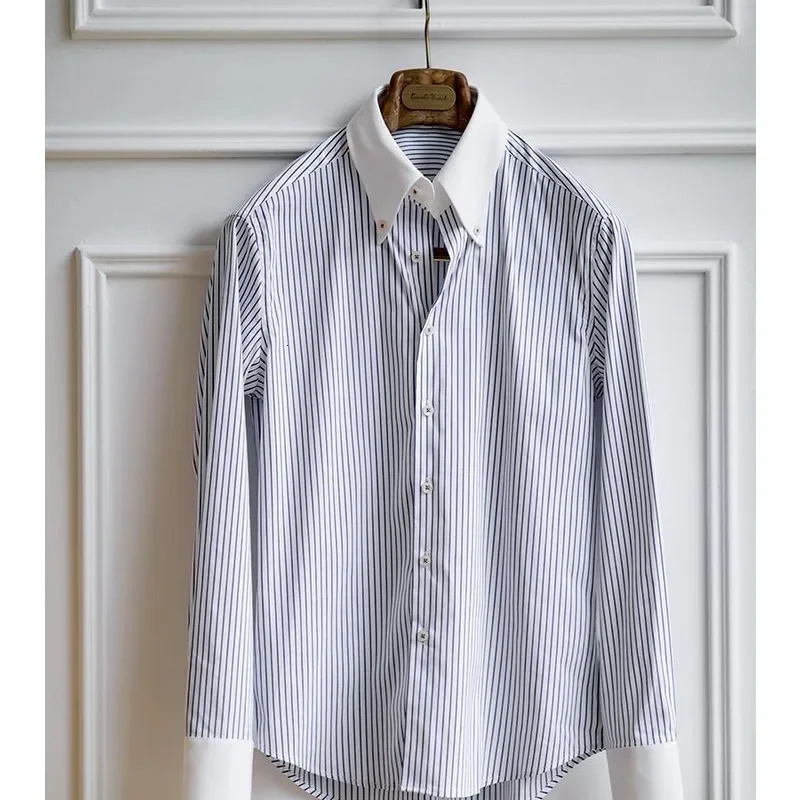 Casual spring/summer autumn mens lapel collar single chest retro full matching ultra-thin long sleeved top Z514 250402