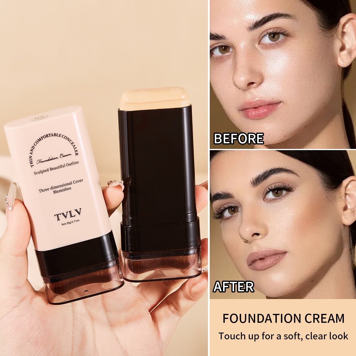 TVLV Eraser foundation make-up Stick Moisturizing Light concealer Brightening Skin Tone Lasting Makeup Double foundation make-up 250217