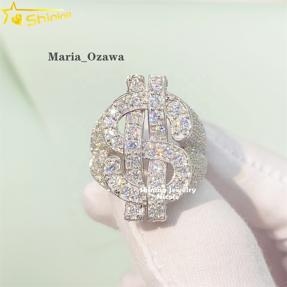 New Arrival High Quality GRA Certificate Dollar Custom S925 Silver Moissanite Ring Men VVS Hip Hop Ring