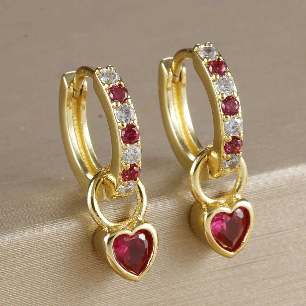 2PCS Luxury Colorful Heart Pendant Earrings Exquisite Multicolor Zircon Stainless Steel Hoop Earrings for Women Fashion Jewelry C251103