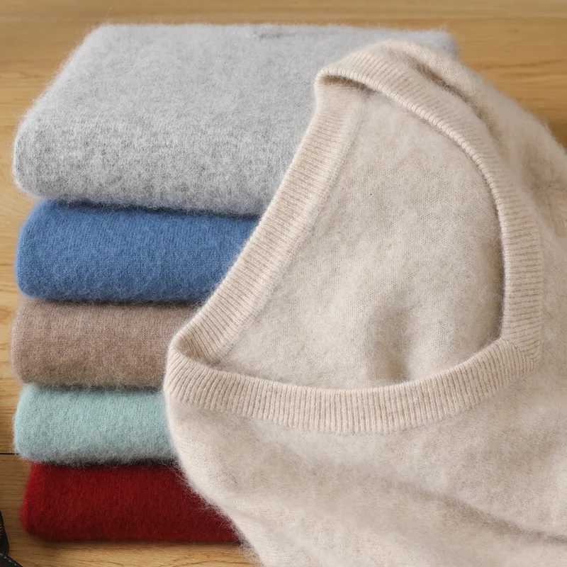 100 Pure Mink Cashmere Sweater Mens V-Neck Pullovers Knit Large Size Mink Sweater Winter New Long Sleeve High-End Jumpers TopsT251103