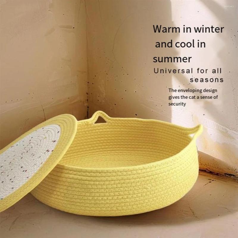 Update Ad04- Cat Kennel Small Pet Round Cotton Rope House Easy To Clean Dog And In Summer Yell
