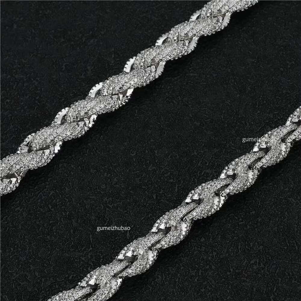 Full Iced Out Hip Hop Jewelry Moissanite Necklace Sterg Sier 8mm Twisted Dia Rope Chain