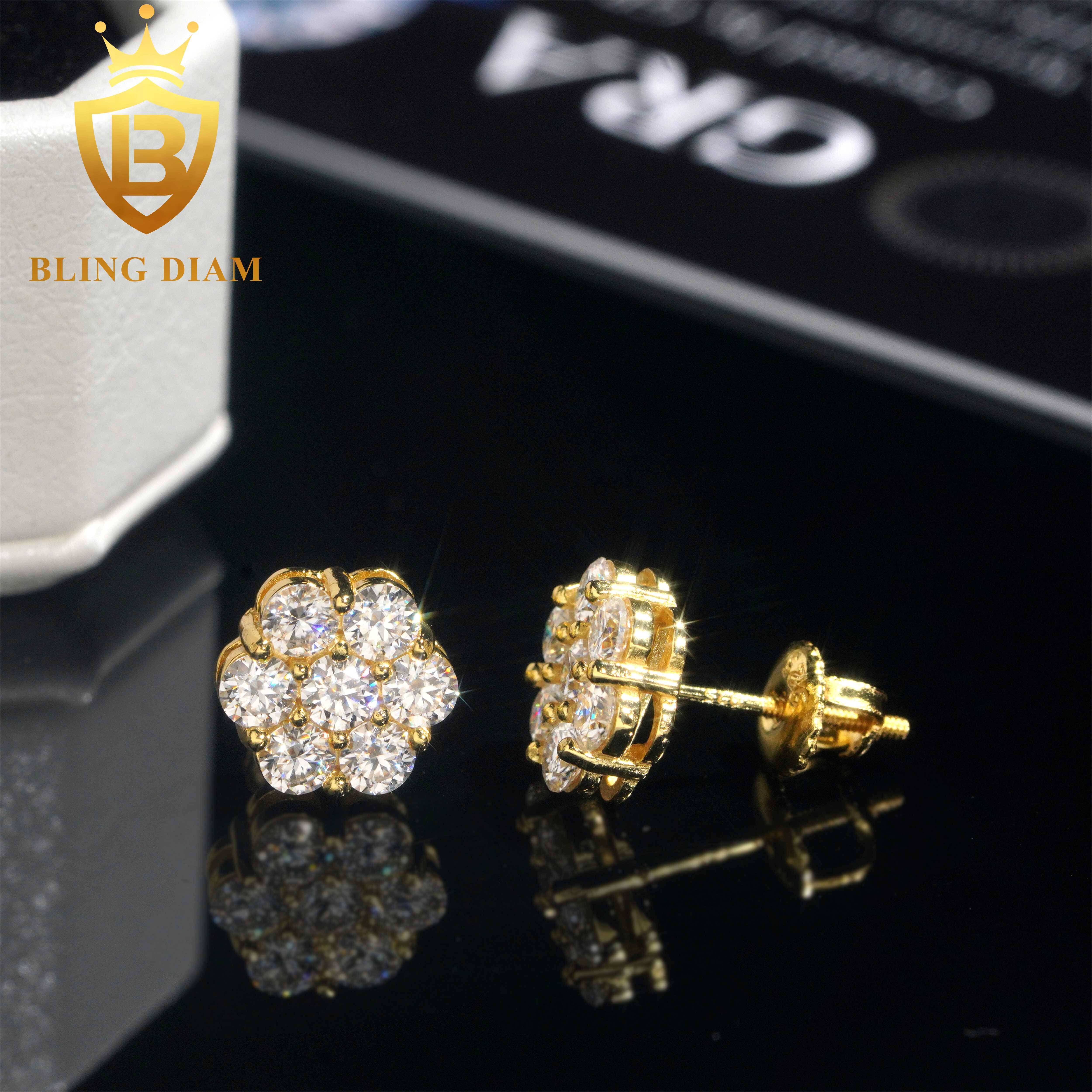 New Arrival with GRA Certificate Round Cut Moissanite Diamond Earrings 925 Sterling Silver Hiphop Stud Earrings Set for Unisex