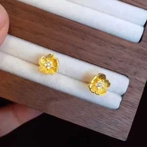 Real 925 Sterling Silver Mini Zircon 18K Gold Peach Blossom Stud Earrings for Women Cute Fine Jewelry Light Luxury Accessories C251103