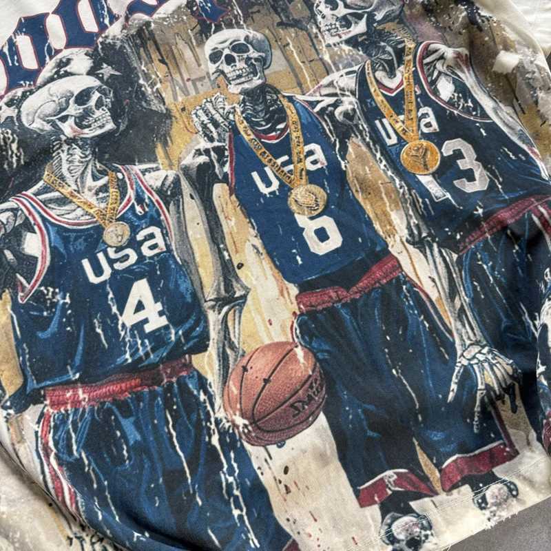 New York Trendy God Speed Skeleton Basketball T-shirt Summer High Quality Rock Hip-hop Mens Womens Short Sleeve T-shirts X250403